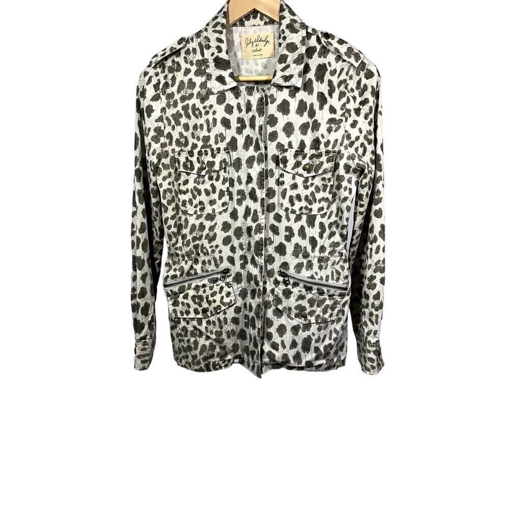 LILY ALDRIDGE X VELVET Women's Animal Print Military Jacket Brown/Cream Small